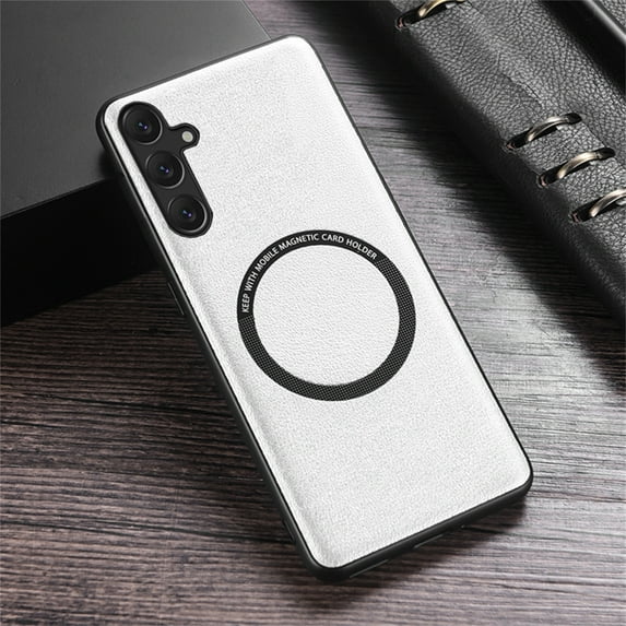 ELEHOLD Magnetic Case for Samsung Galaxy S24, Luxury PU Leather Ultra Slim Compatible with Mag Safe Shockproof Lightweight Case for Samsung S24,White