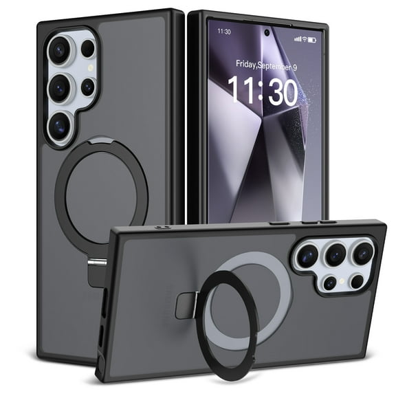 ELEHOLD Magnetic Case for Samsung Galaxy S24 Ultra, Shockproof Protective Case with Ring Kickstand,Black