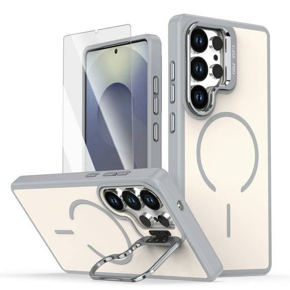 ELEHOLD Magnetic Case for Samsung Galaxy S25 Ultra, Shockproof Drop Protection Phone Case with Kickstand,Screen Protector Included,Gray