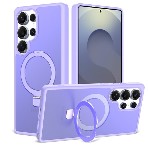 ELEHOLD Magnetic Case for Samsung Galaxy S25 Ultra, Shockproof Protective Case with Ring Kickstand,Lightpurple