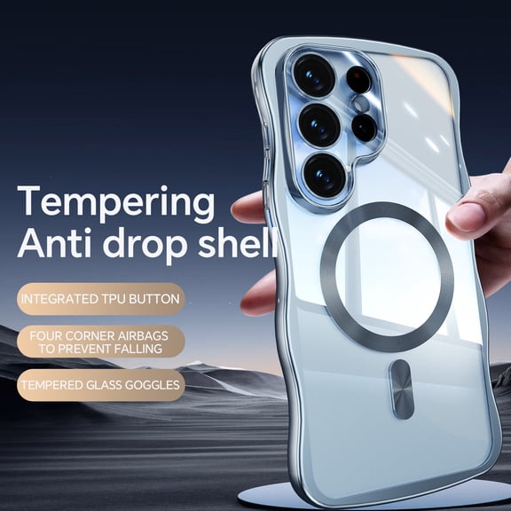 ELEHOLD Magnetic Case for Samsung Galaxy S26 Ultra, Clear Electroplated Wavy Edge Shockproof TPU Cover,Blue