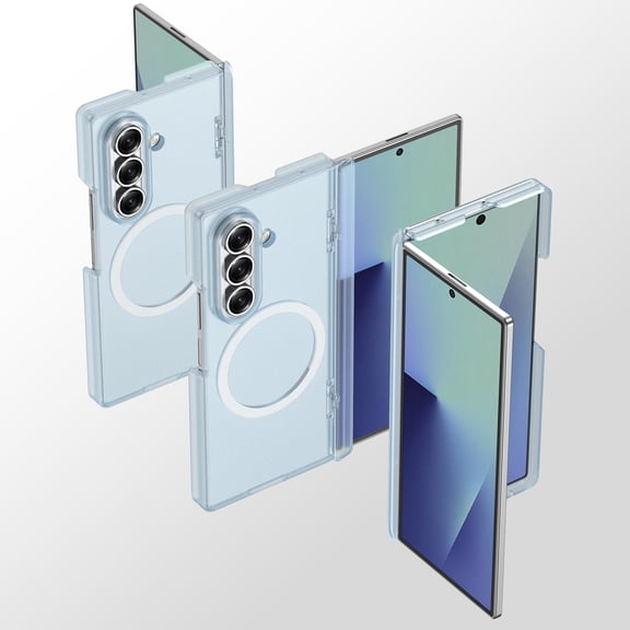 ELEHOLD Magnetic Case for Samsung Galaxy Z Fold 7, Shockproof Rigid PC Translucent Matte Cover, Matteblue