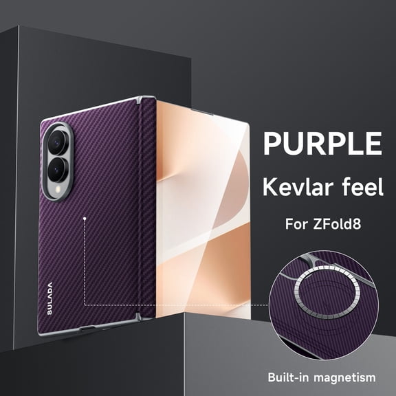 ELEHOLD Magnetic Case for Samsung Galaxy Z Fold8, Slim Shockproof Carbon Fiber Pattern Hard PC Matte Protective Phone Cover, Purple