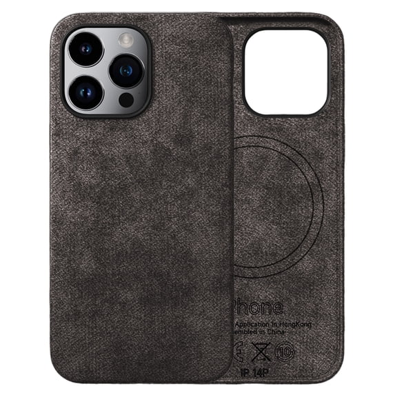 ELEHOLD Magnetic Case for iPhone 13 Case Compatible with MagSafe, Slim Luxury Artificial Fur PU Leather Protective Back Cover for iPhone 13,Gray