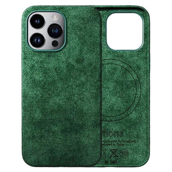 ELEHOLD Magnetic Case for iPhone 13 Case Compatible with MagSafe, Slim Luxury Artificial Fur PU Leather Protective Back Cover for iPhone 13,Green