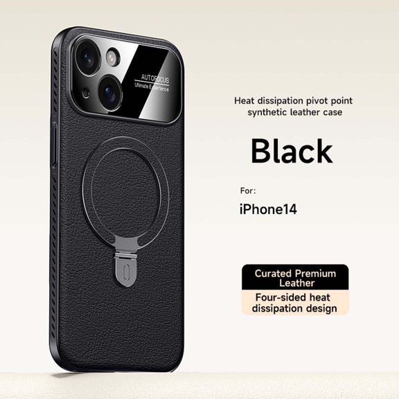 ELEHOLD Magnetic Case for iPhone 14, Shockproof Leather + PC + TPU Protective Case with Stand, Heat Dissipation,Black
