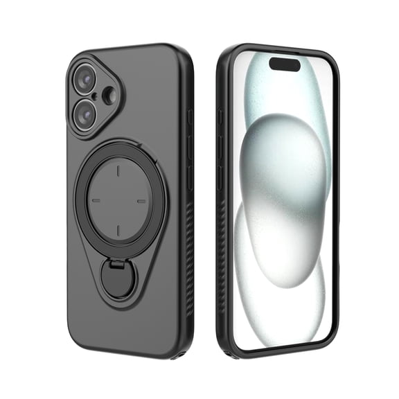 ELEHOLD Magnetic Case for iPhone 16 Plus, Shockproof 360° Rotating Ring Stand Case, Wireless Charging Compatible,Black