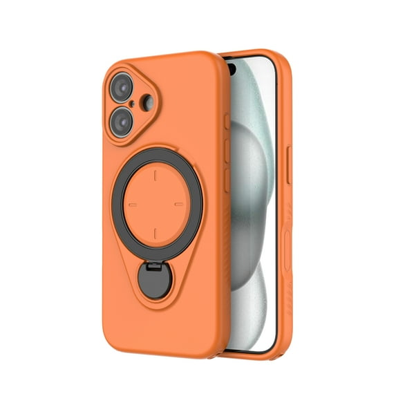 ELEHOLD Magnetic Case for iPhone 16 Plus, Shockproof 360° Rotating Ring Stand Case, Wireless Charging Compatible,Orange