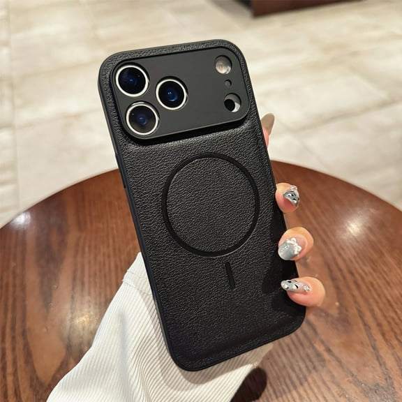 ELEHOLD Magnetic Case for  iPhone 17 Pro, Luxury Shockproof Leather Hybrid Case Cover, Camera Lens Protection,Black