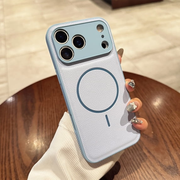 ELEHOLD Magnetic Case for iPhone 17 Pro, Luxury Shockproof Leather Hybrid Case Cover, Camera Lens Protection,Blue