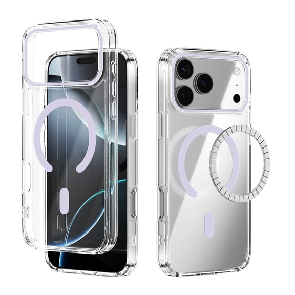 ELEHOLD Magnetic Case for iPhone 17 Pro Max, Clear Shockproof Phone Case, Lightweight Hybrid Cover,Purple