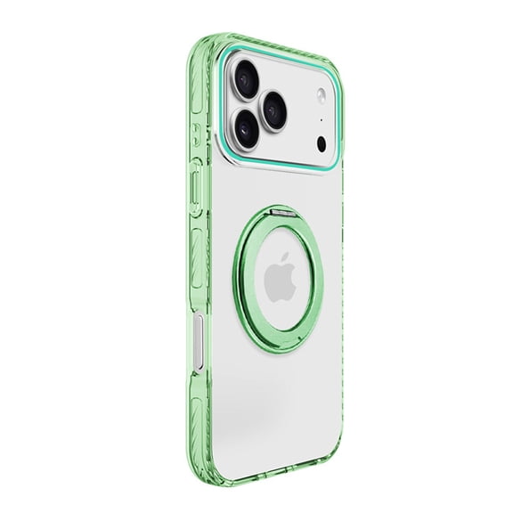ELEHOLD Magnetic Case for iPhone 17 Pro Max, Crystal Clear Shockproof Cover with 360 Rotate Ring Stand, Non-Slip Grip Phone Shield, Green