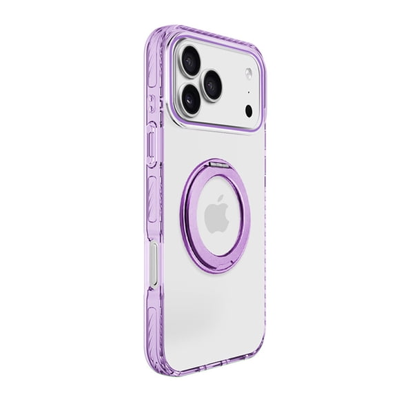 ELEHOLD Magnetic Case for iPhone 17 Pro Max, Crystal Clear Shockproof Cover with 360 Rotate Ring Stand, Non-Slip Grip Phone Shield, Purple