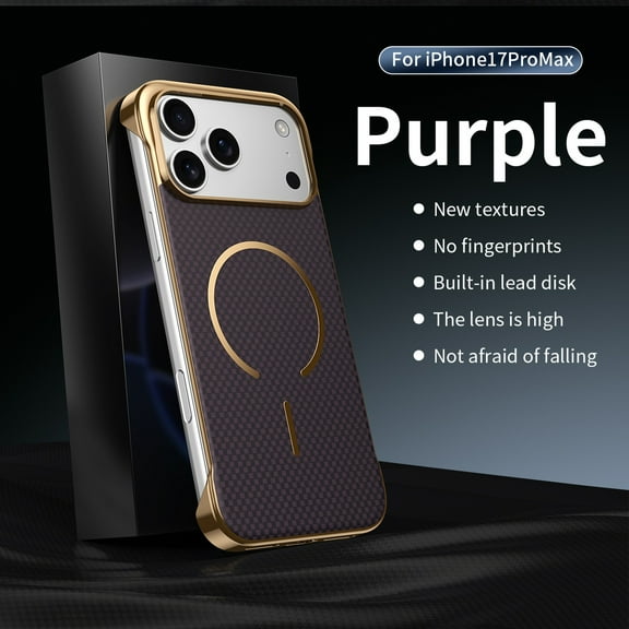 ELEHOLD Magnetic Case for iPhone 17 Pro Max, Frameless Shockproof Rigid Plastic Phone Case, Wireless Charging Compatible,Purple