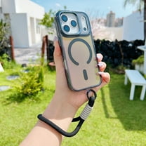 ELEHOLD Magnetic Case for iPhone 17 Pro Max, Shockproof Glossy Phone Case with Wrist Strap, Wireless Charging Compatible,Black