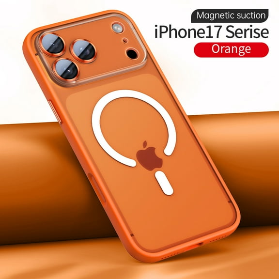 ELEHOLD Magnetic Case for iPhone 17 Pro, Shockproof Rugged Matte Phone Case Built-In Lens Protector,Orange