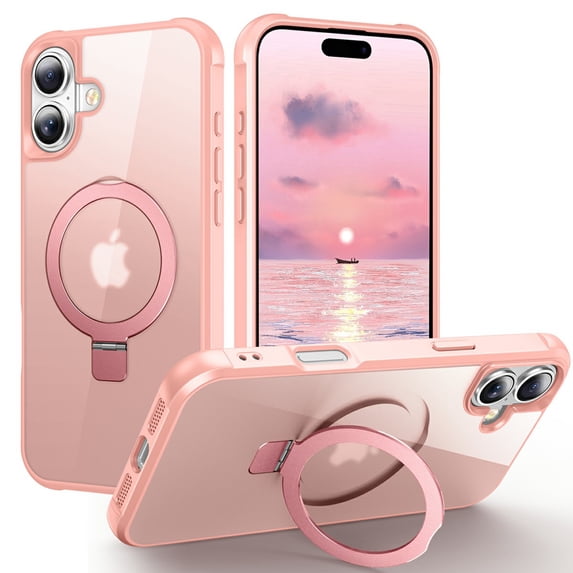 ELEHOLD Magnetic Case for iPhone 17, Shockproof Rugged PC+TPU Phone Case with Kickstand,Pink