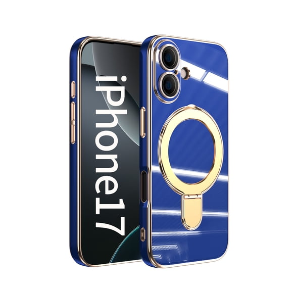ELEHOLD Magnetic Case for iPhone 17, Shockproof TPU Case Cover with Ring Kickstand, Built-in Lens Protector,Blue