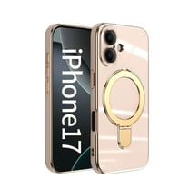 ELEHOLD Magnetic Case for iPhone 17, Shockproof TPU Case Cover with Ring Kickstand, Built-in Lens Protector,Lightpink