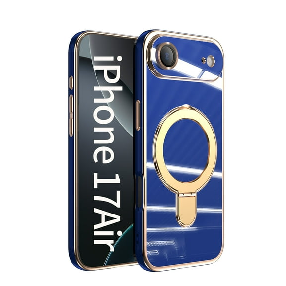 ELEHOLD Magnetic Case for iPhone Air, Shockproof TPU Case Cover with Ring Kickstand, Built-in Lens Protector,Blue