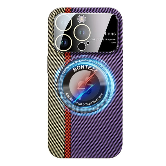 ELEHOLD Magnetic Case for iPhone 13, Compatible with MagSafe, Slim PC Carbon Fiber Texture Case Shockproof Protective Cover with Camera Lens Protector for iPhone 13,Green Red Purple