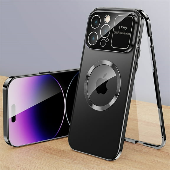 ELEHOLD Magnetic Case for iPhone 13 Full Body Case,Double Sided with Built-in Tempered Glass Screen Protector Metal Frame Camera Lens Protection Shockproof Rugged Case,black