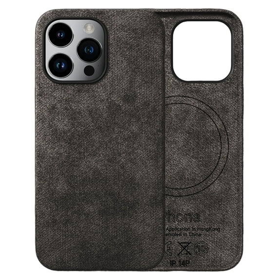 ELEHOLD Magnetic Case for iPhone 13 Pro Max Case Compatible with MagSafe, Slim Luxury Artificial Fur PU Leather Protective Back Cover for iPhone 13 Pro Max,Gray