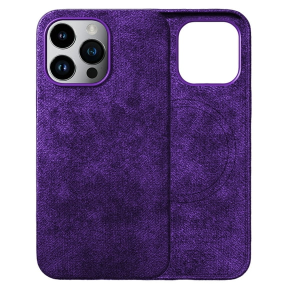 ELEHOLD Magnetic Case for iPhone 13 Pro Max Case Compatible with MagSafe, Slim Luxury Artificial Fur PU Leather Protective Back Cover for iPhone 13 Pro Max,Purple