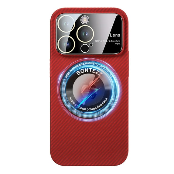 ELEHOLD Magnetic Case for iPhone 13 Pro Max, Compatible with MagSafe, Slim PC Carbon Fiber Texture Case Shockproof Protective Cover with Camera Lens Protector for iPhone 13 Pro Max,Red