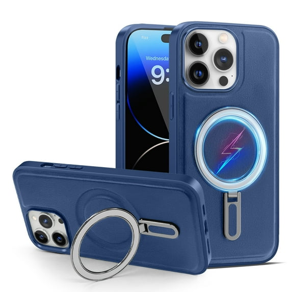 ELEHOLD Magnetic Case for iPhone 13 Pro Case with Stand,Compatible with MagSafe,Military Grade Drop Protection Shockproof PU Leather Back Protective Case for iPhone 13 Pro,Deep Blue