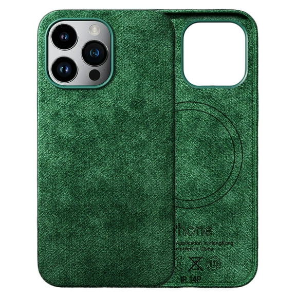 ELEHOLD Magnetic Case for iPhone 14 Plus Case Compatible with MagSafe, Slim Luxury Artificial Fur PU Leather Protective Back Cover for iPhone 14 Plus,Green