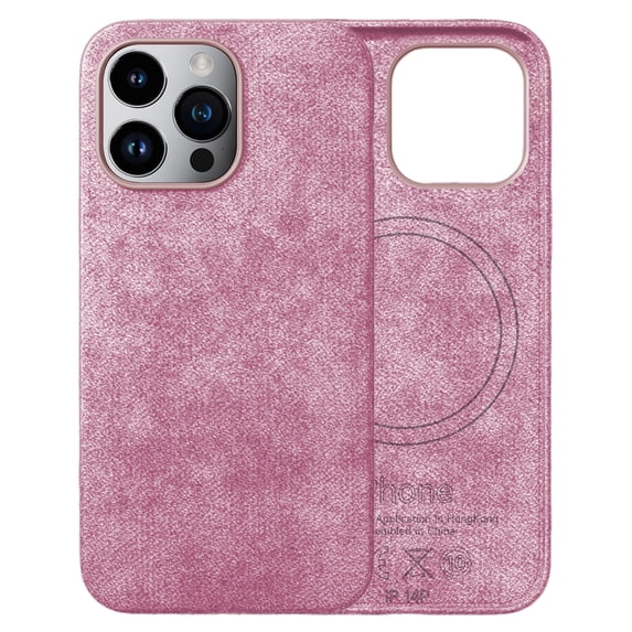 ELEHOLD Magnetic Case for iPhone 14 Plus Case Compatible with MagSafe, Slim Luxury Artificial Fur PU Leather Protective Back Cover for iPhone 14 Plus,Pink