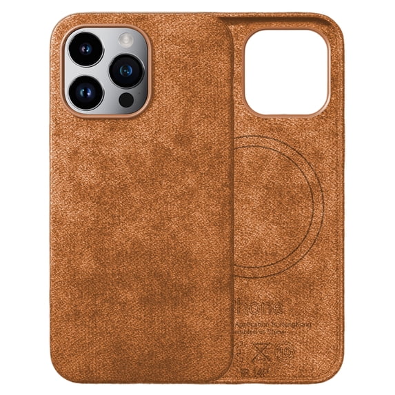 ELEHOLD Magnetic Case for iPhone 14 Pro Case Compatible with MagSafe, Slim Luxury Artificial Fur PU Leather Protective Back Cover for iPhone 14 Pro,Brown
