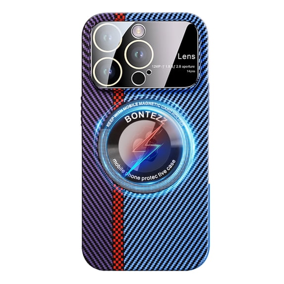 ELEHOLD Magnetic Case for iPhone 14 Pro, Compatible with MagSafe, Slim PC Carbon Fiber Texture Case Shockproof Protective Cover with Camera Lens Protector for iPhone 14 Pro,Purple Red Blue