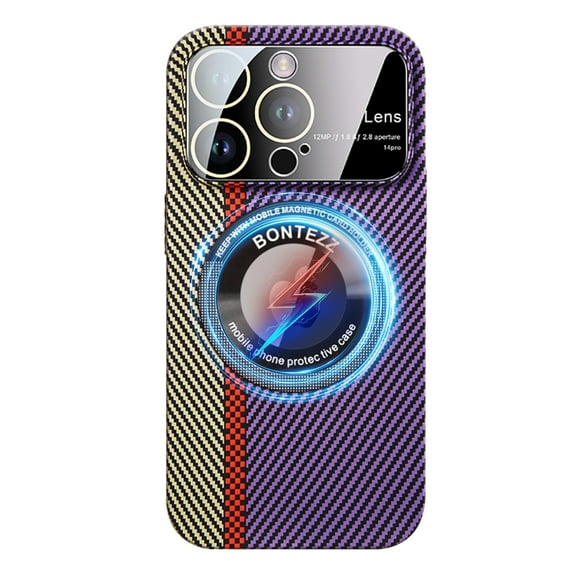 ELEHOLD Magnetic Case for iPhone 14 Pro, Compatible with MagSafe, Slim PC Carbon Fiber Texture Case Shockproof Protective Cover with Camera Lens Protector for iPhone 14 Pro,Green Red Purple