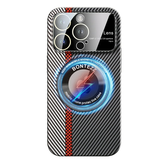 ELEHOLD Magnetic Case for iPhone 14 Pro, Compatible with MagSafe, Slim PC Carbon Fiber Texture Case Shockproof Protective Cover with Camera Lens Protector for iPhone 14 Pro,Silver Red Black
