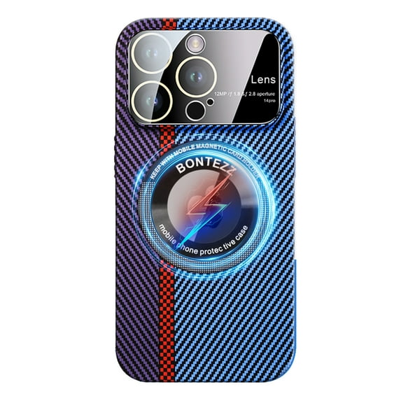 ELEHOLD Magnetic Case for iPhone 14 Pro Max, Compatible with MagSafe, Slim PC Carbon Fiber Texture Case Shockproof Protective Cover with Camera Lens Protector for iPhone 14 Pro Max,Purple Red Blue