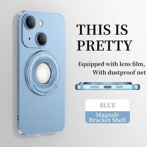ELEHOLD Magnetic Case for iPhone 15, Foldable Kickstand Bracket Work with Magnetic Car Mount Lens Film Protection Slim Shockproof Case for iPhone 15, Blue