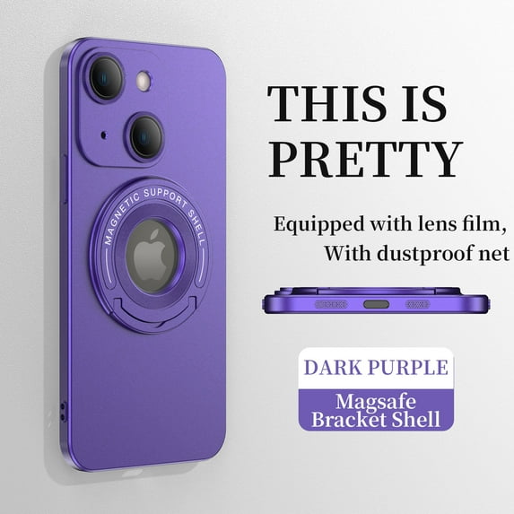 ELEHOLD Magnetic Case for iPhone 15, Foldable Kickstand Bracket Work with Magnetic Car Mount Lens Film Protection Slim Shockproof Case for iPhone 15, Darkpurple