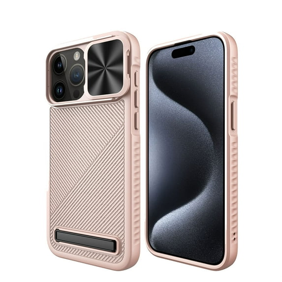 ELEHOLD Magnetic Case for iPhone 15 Plus,Rugged Hard PC Case with Sliding Camera Lens Protector Invisible Kickstand Compatible with Mag Safe Hybrid Shockproof Case for iPhone 15 Plus, Rosegold