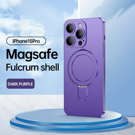 ELEHOLD Magnetic Case for iPhone 15 Pro Matte Case with All-Inclusive Lens Film Foldable Ring Kickstand Compatible with MagSafe Slim Shockproof Lightweight Case for iPhone 15 Pro,Darkpurple