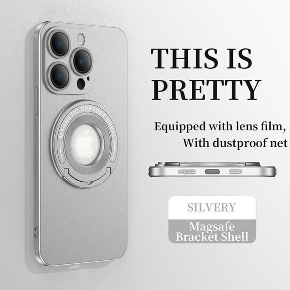 ELEHOLD Magnetic Case for iPhone 15 Pro Max, Foldable Kickstand Bracket Work with Magnetic Car Mount Lens Film Protection Slim Shockproof Case for iPhone 15 Pro Max, Silver