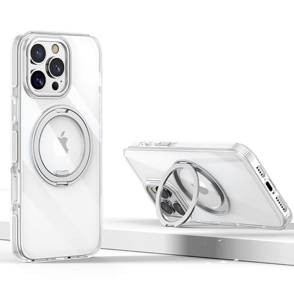 ELEHOLD Magnetic Case For iPhone 15 Pro Max, MagSafe Compatible Military-Grade Protection Anti-Yellowing Translucent Metal Ring Kickstand Shockproof Case for iPhone 15 Pro Max,White