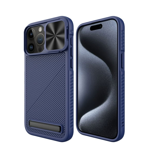 ELEHOLD Magnetic Case for iPhone 15 Pro Max,Rugged Hard PC Case with Sliding Camera Lens Protector Invisible Kickstand Compatible with Mag Safe Hybrid Shockproof Case for iPhone 15 Pro Max, Blue