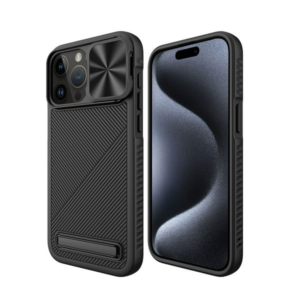 ELEHOLD Magnetic Case for iPhone 15,Rugged Hard PC Case with Sliding Camera Lens Protector Invisible Kickstand Compatible with Mag Safe Hybrid Shockproof Case for 6.1 Inch iPhone 15, Black