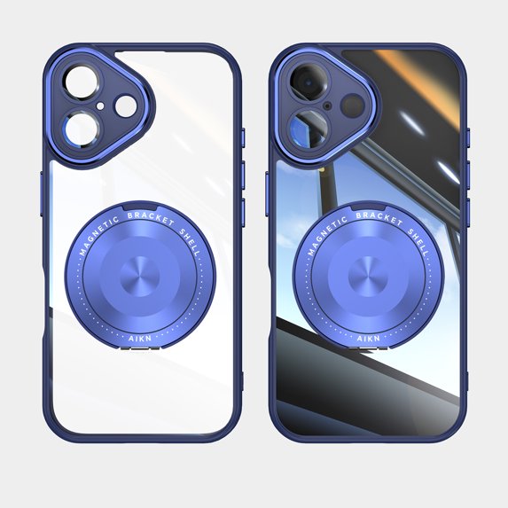ELEHOLD Magnetic Case for iPhone 16, Compatible with Mag safe Accessory Adjustable Foldable 360° Ring Kickstand Camera Protector Shockproof Rugged Clear Case for iPhone 16,Blue
