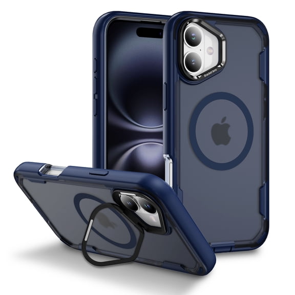 ELEHOLD Magnetic Case For iPhone 16 Plus ,Compatible with Mag Safe Accessory Camera Frame Kickstand Rugged Anti-Yellow Shockproof Phone Case For iPhone 16 Plus,D