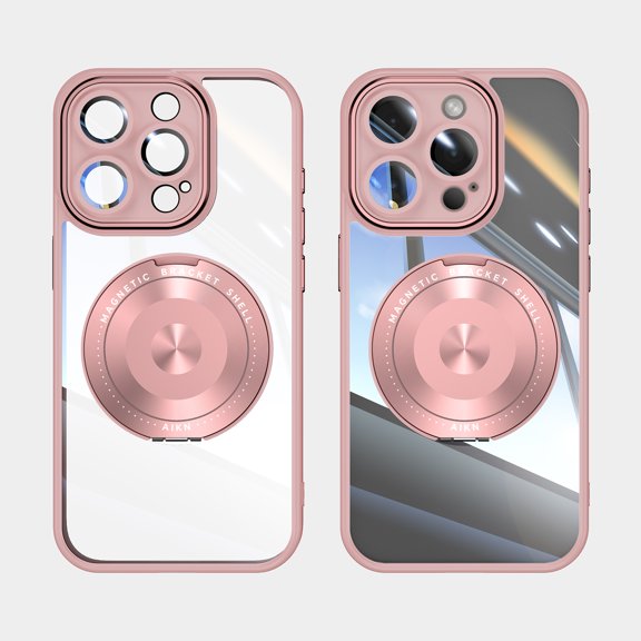 ELEHOLD Magnetic Case for iPhone 16 Pro Max, Compatible with Mag safe Accessory Adjustable Foldable 360° Ring Kickstand Camera Protector Shockproof Rugged Clear Case for iPhone 16 Pro Max,Pink