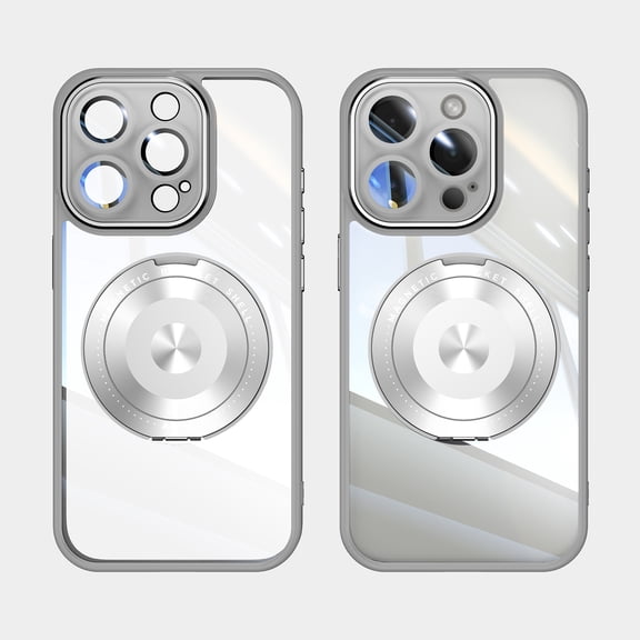 ELEHOLD Magnetic Case for iPhone 16 Pro Max, Compatible with Mag safe Accessory Adjustable Foldable 360° Ring Kickstand Camera Protector Shockproof Rugged Clear Case for iPhone 16 Pro Max,White