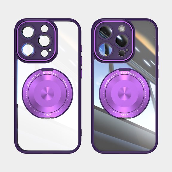 ELEHOLD Magnetic Case for iPhone 16 Pro Max, Compatible with Mag safe Accessory Adjustable Foldable 360° Ring Kickstand Camera Protector Shockproof Rugged Clear Case for iPhone 16 Pro Max,Darkpurple